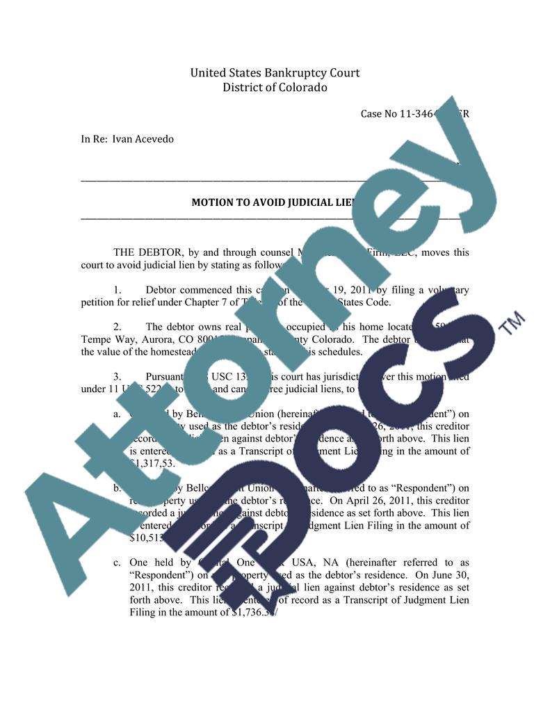 Motion To Avoid Judicial Lien Attorney Docs