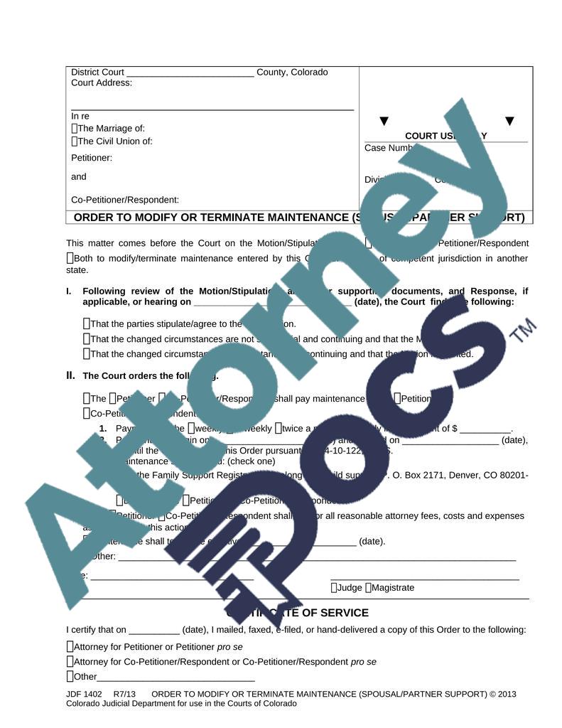 Order to Modify or Terminate Maintenance