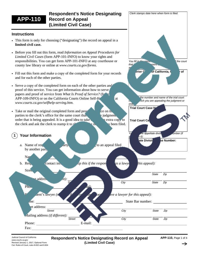 Respondent’s Notice Designating Record on Appeal (Limited Civil Case)