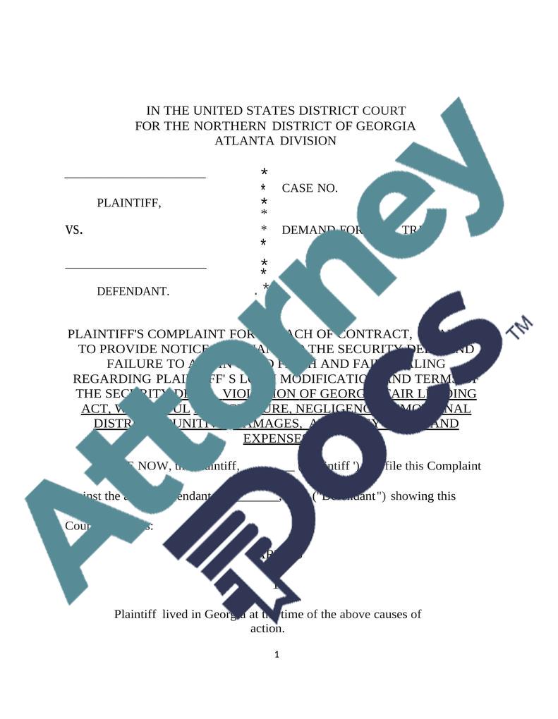 Complaint for Improper Foreclosure – Georgia