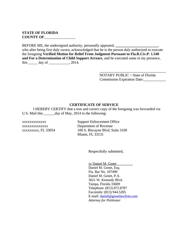 Motion for relief from judgment pursuant to fla r civ p 1 540