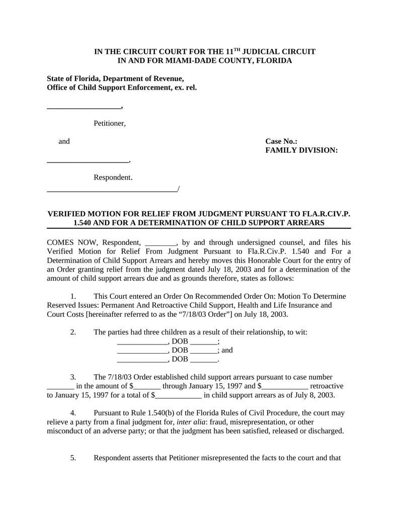 florida motion for reconsideration sample