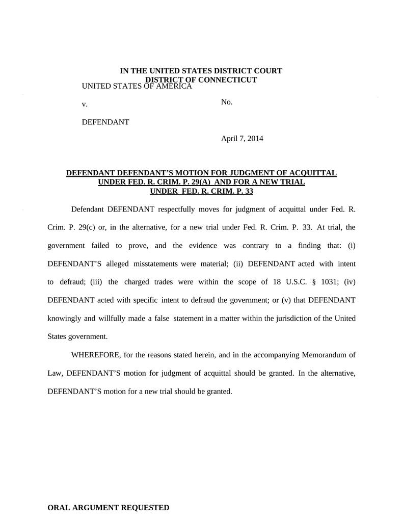 Defendant s motion for judgment of acquittal under fed r crim p 29