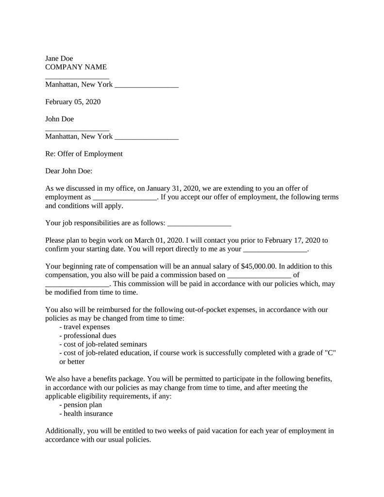 Employment Offer Letter - Attorney Docs