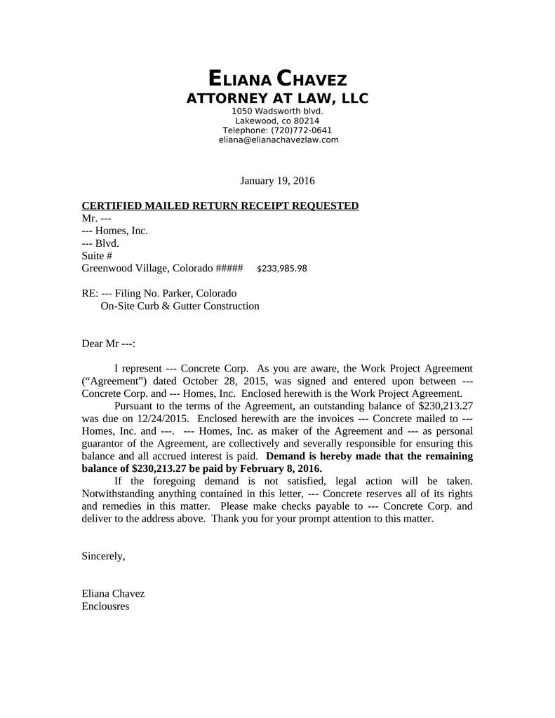 Demand letter for money owed for work Attorney Docs