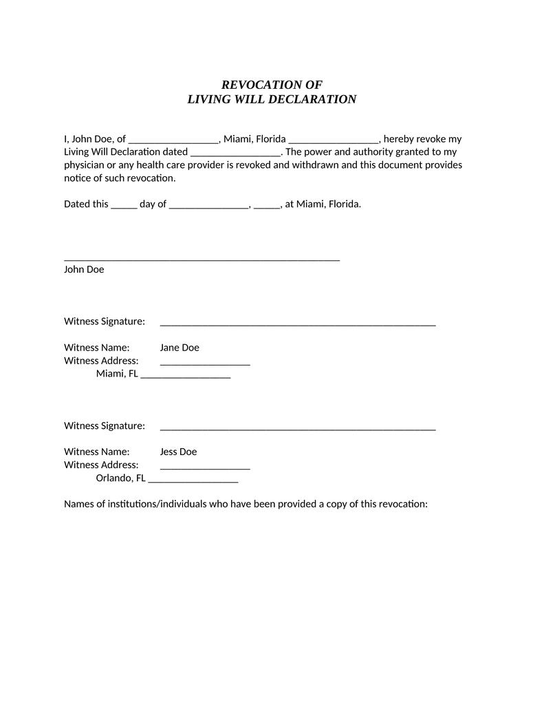 Revocation of living will florida attorney docs
