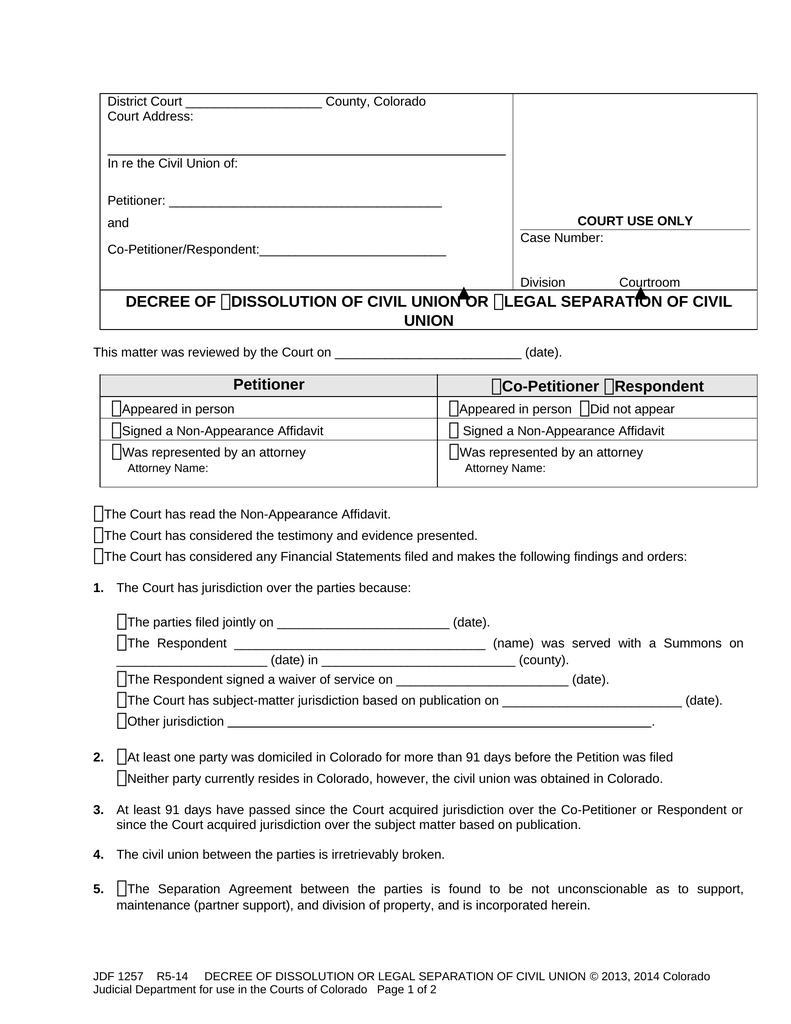 Decree of Dissolution of Civil Union - Attorney Docs