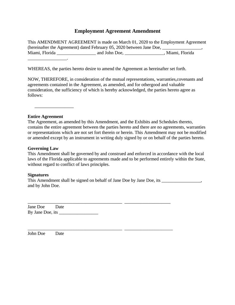 Employment Agreement Amendment - Attorney Docs