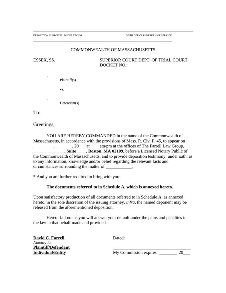 Subpoena duces tecum - Attorney Docs