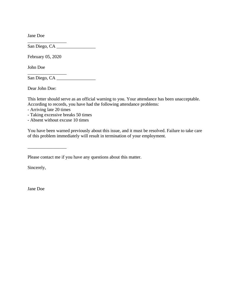 Employee Warning Letter - Attorney Docs