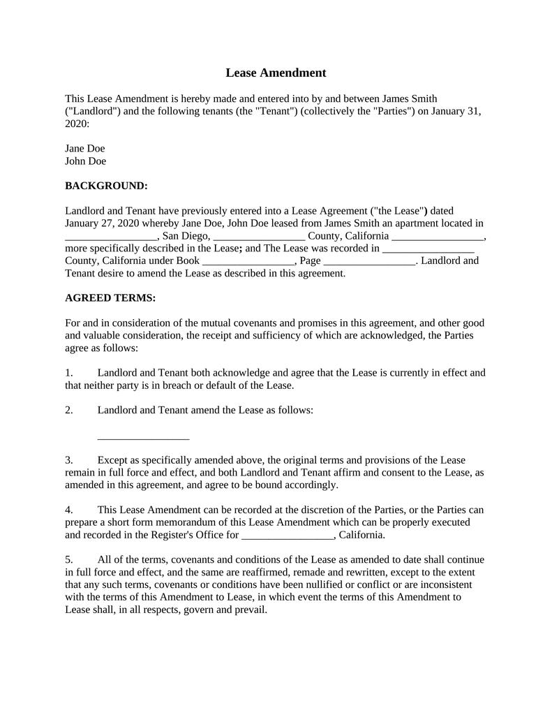 Lease Amendment-Landlord and Tenant-California - Attorney Docs