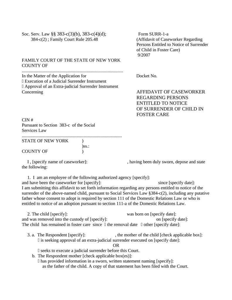 Affidavit of Caseworker Regarding Persons Entitled to Notice of ...