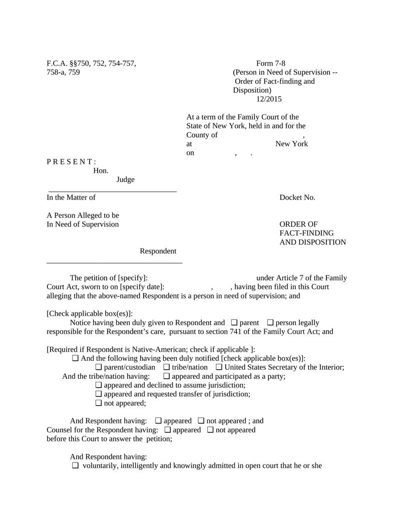 Person in need of supervision order of fact finding and disposition