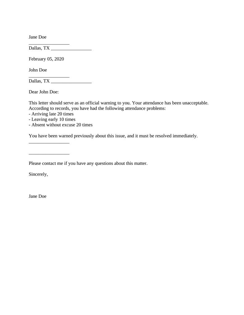 Employee Warning Letter - Attorney Docs