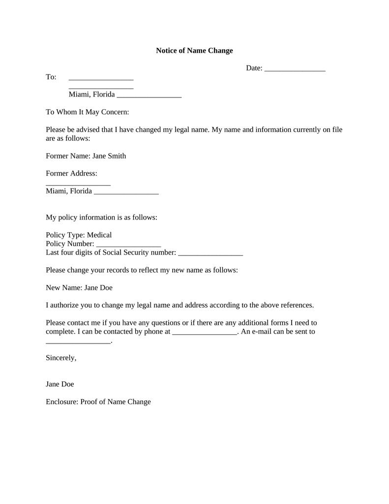 Name Change Notification Letter - Attorney Docs - The Legal Document ...