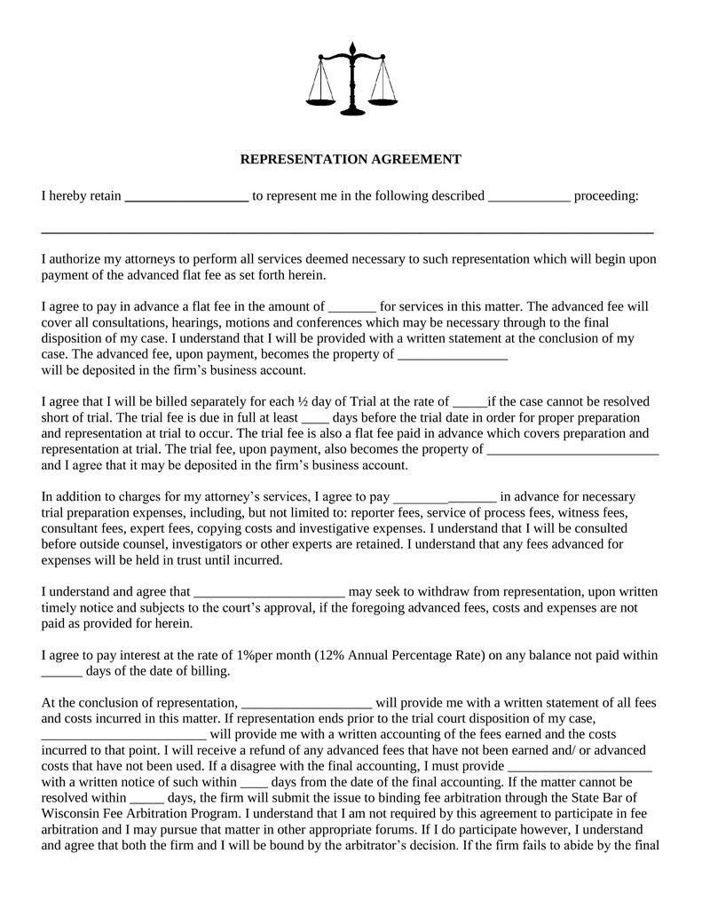 Attorney Representation Agreement (Engagement Letter) - Attorney Inside legal representation agreement template