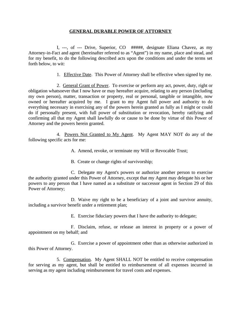what is a general non durable power of attorney