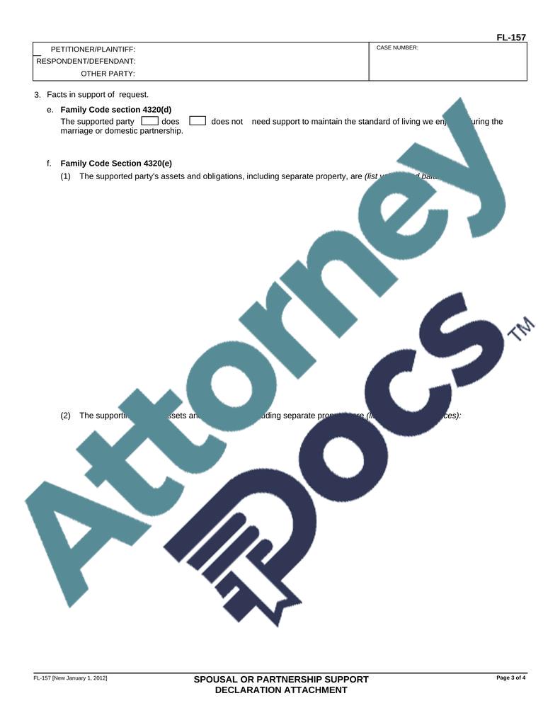 Spousal Or Partner Support Declaration Attachment - Attorney Docs