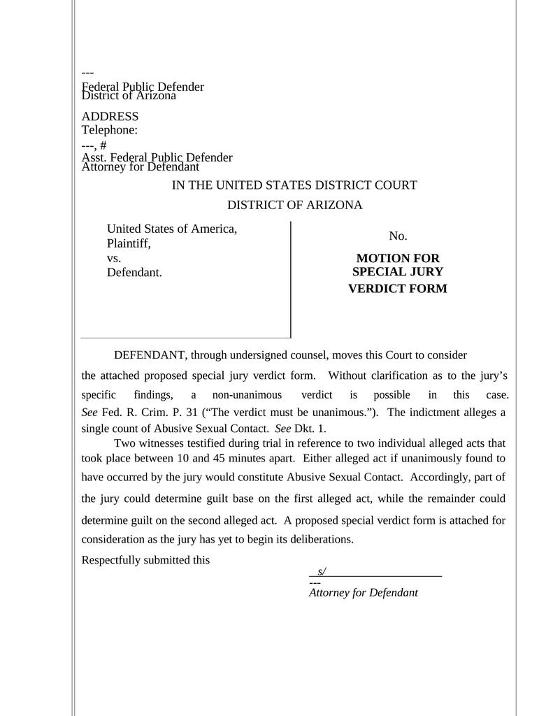 Motion For Special Jury Verdict Form Attorney Docs 4532