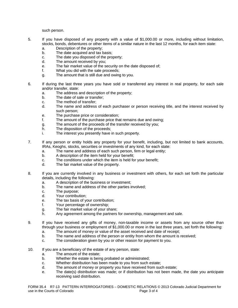 Example Of Sample Interrogatories Divorce