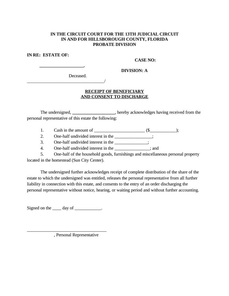 Receipt of Beneficiary and Consent to Discharge - Attorney Docs