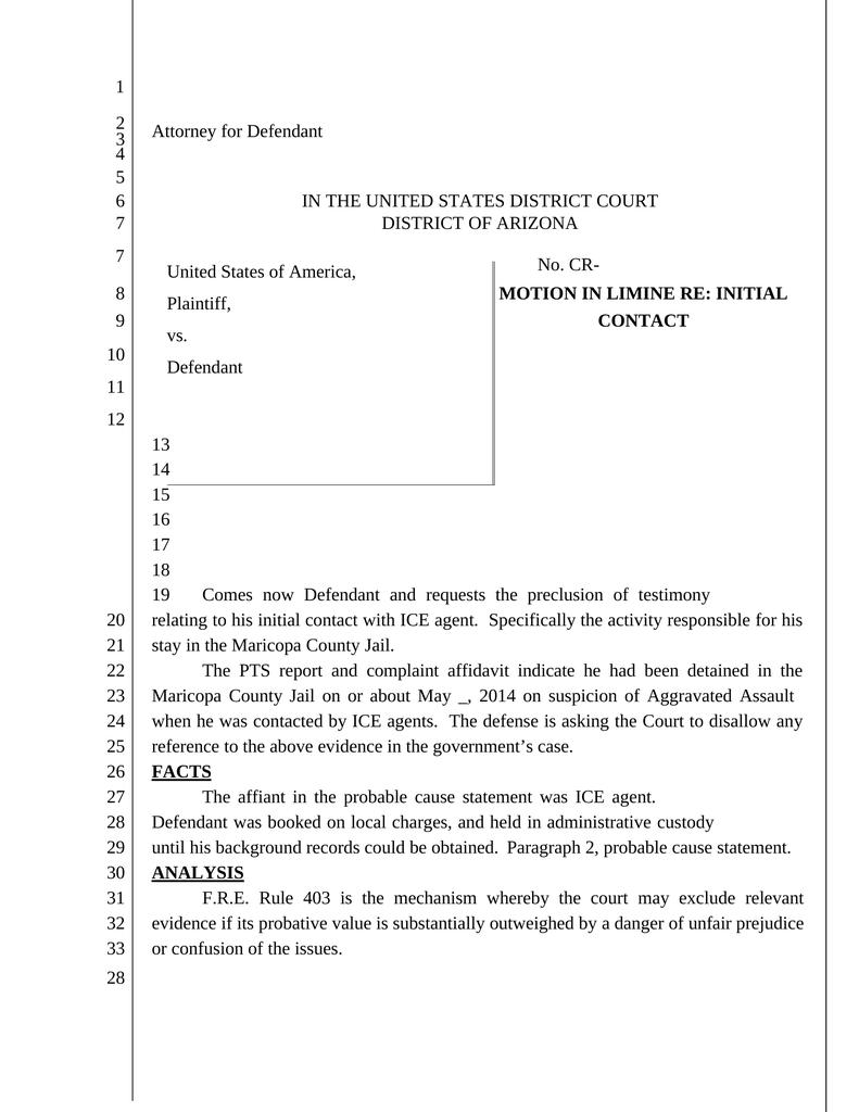 MOTION IN LIMINE RE INITIAL CONTACT Attorney Docs