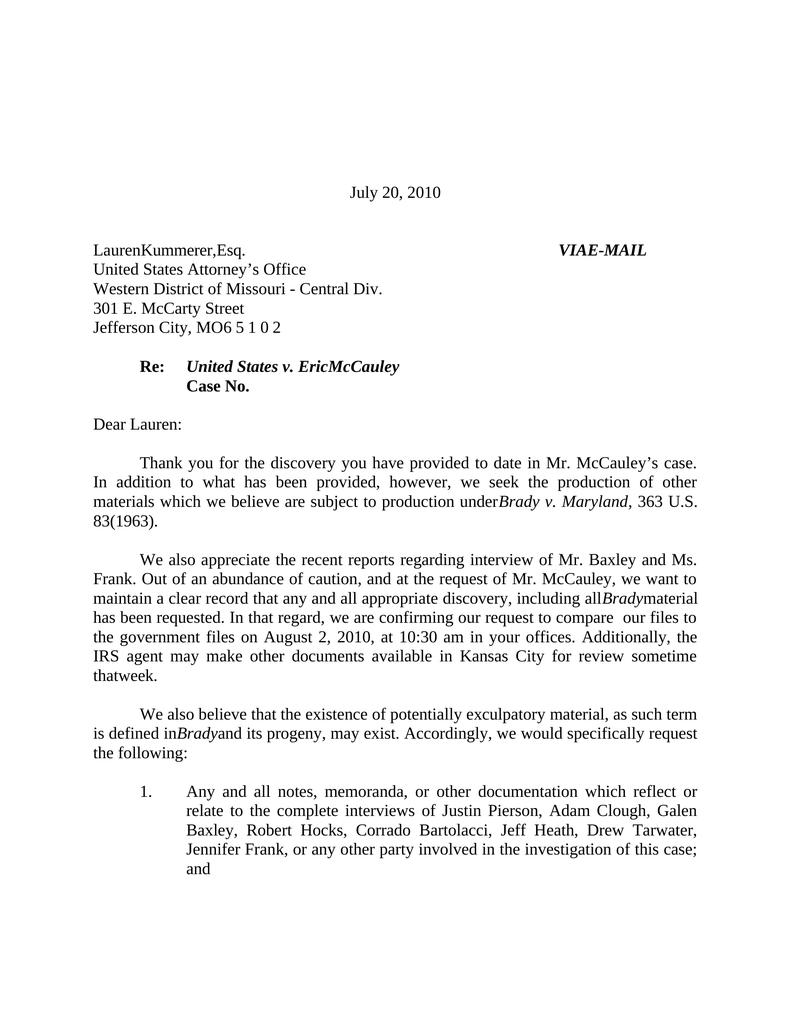 Brady Letter and Motion - Criminal Law Legal Document - Attorney Docs