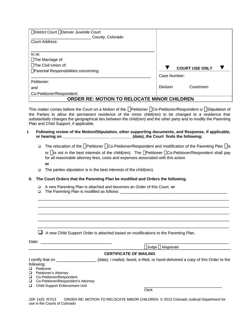 Order Regarding Motion to Relocate Minor Children-Marriage and Divorce ...