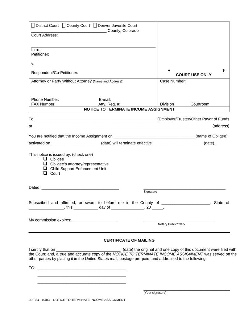 Notice to Terminate Income Assignment-Marriage and Divorce - Attorney Docs