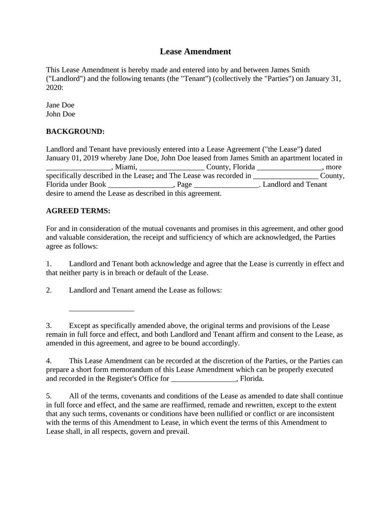 Lease Amendment-Landlord and Tenant-Florida - Attorney Docs