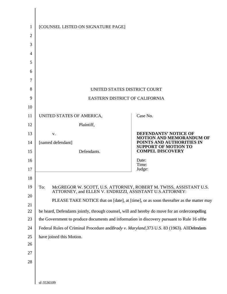 Notice of Motion and Memorandum of Points and Authorities in Support Of ...