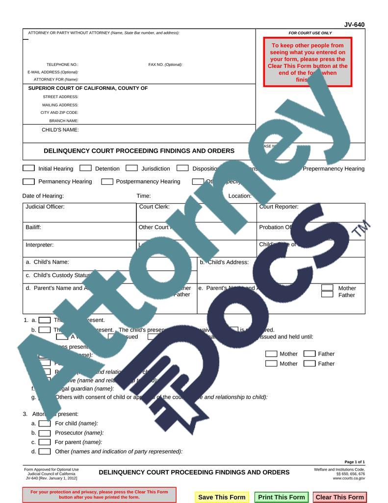 Delinquency Court Proceeding Findings and Orders-Juvenile Family Law ...