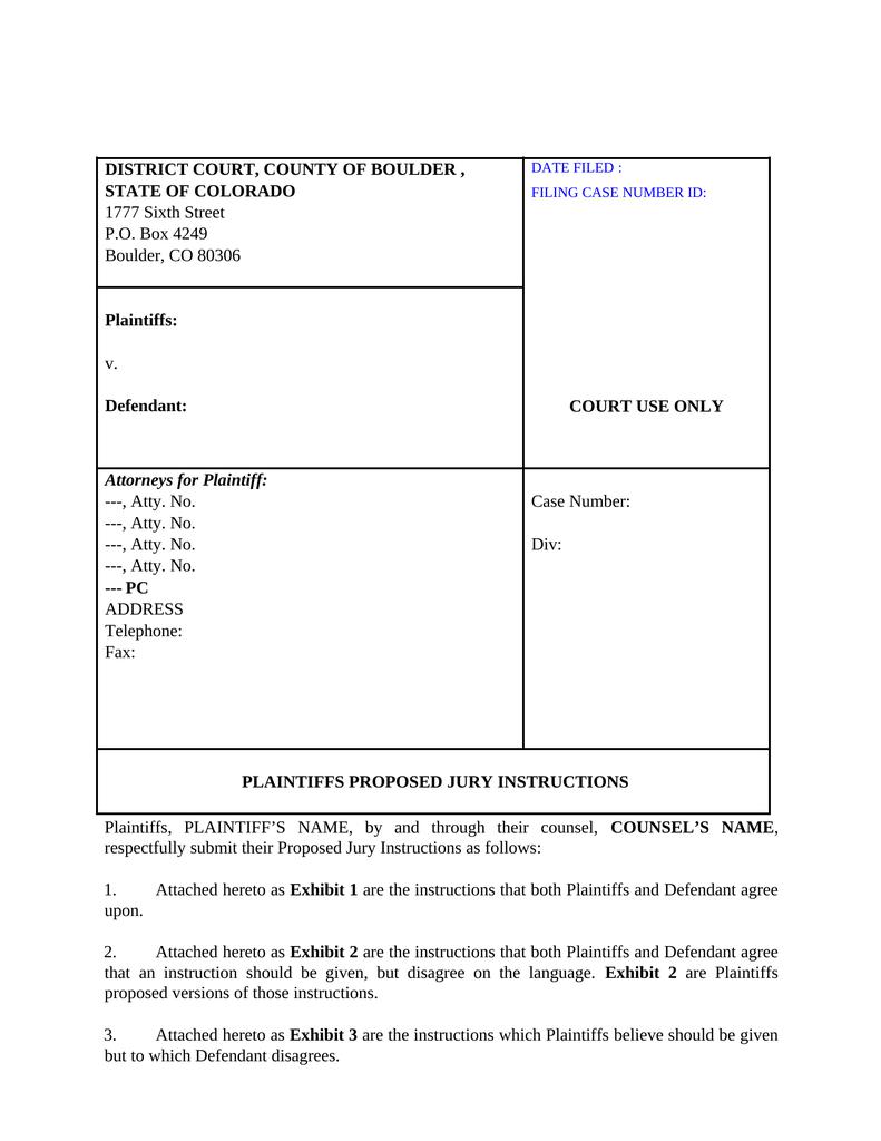 PLAINTIFFS PROPOSED JURY INSTRUCTIONS Attorney Docs