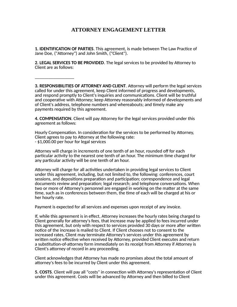 Attorney Engagement Letter Attorney Docs