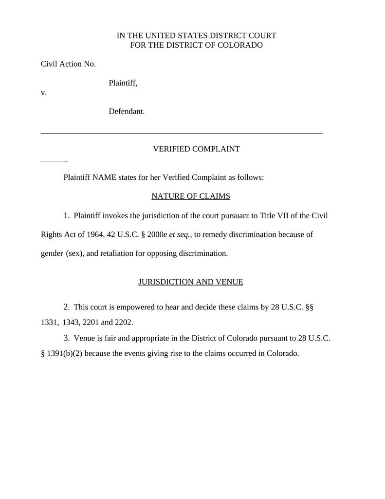 Complaint for gender discrimination attorney docs
