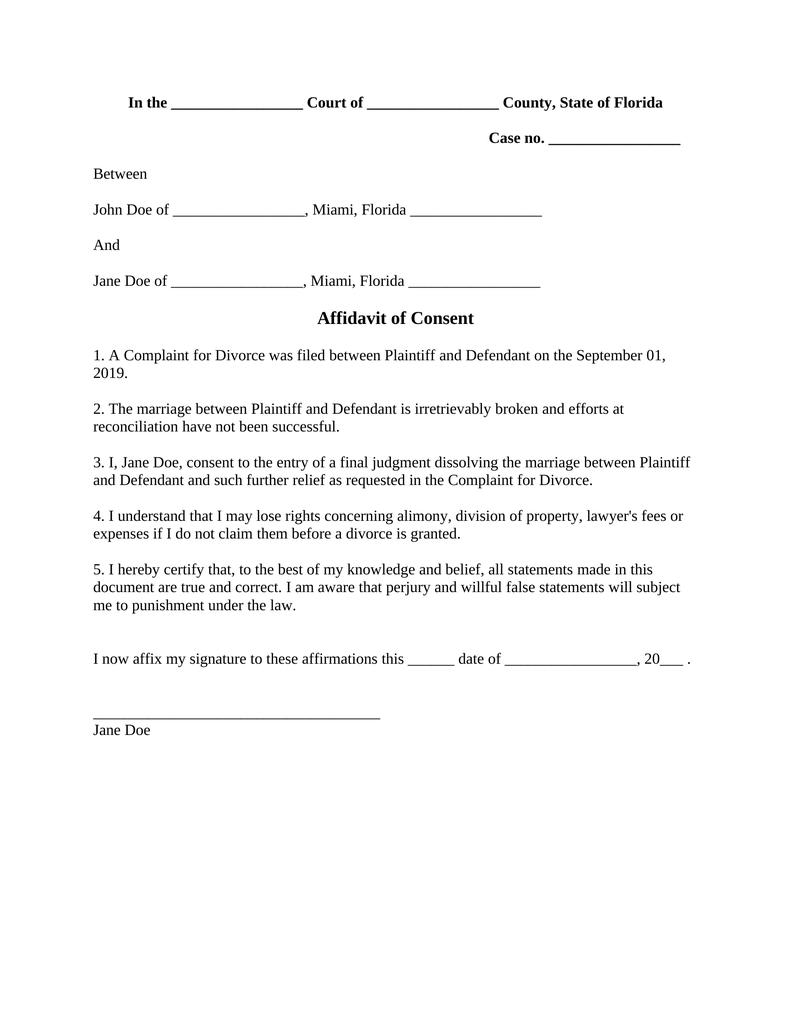 Affidavit of Consent-Florida - Attorney Docs