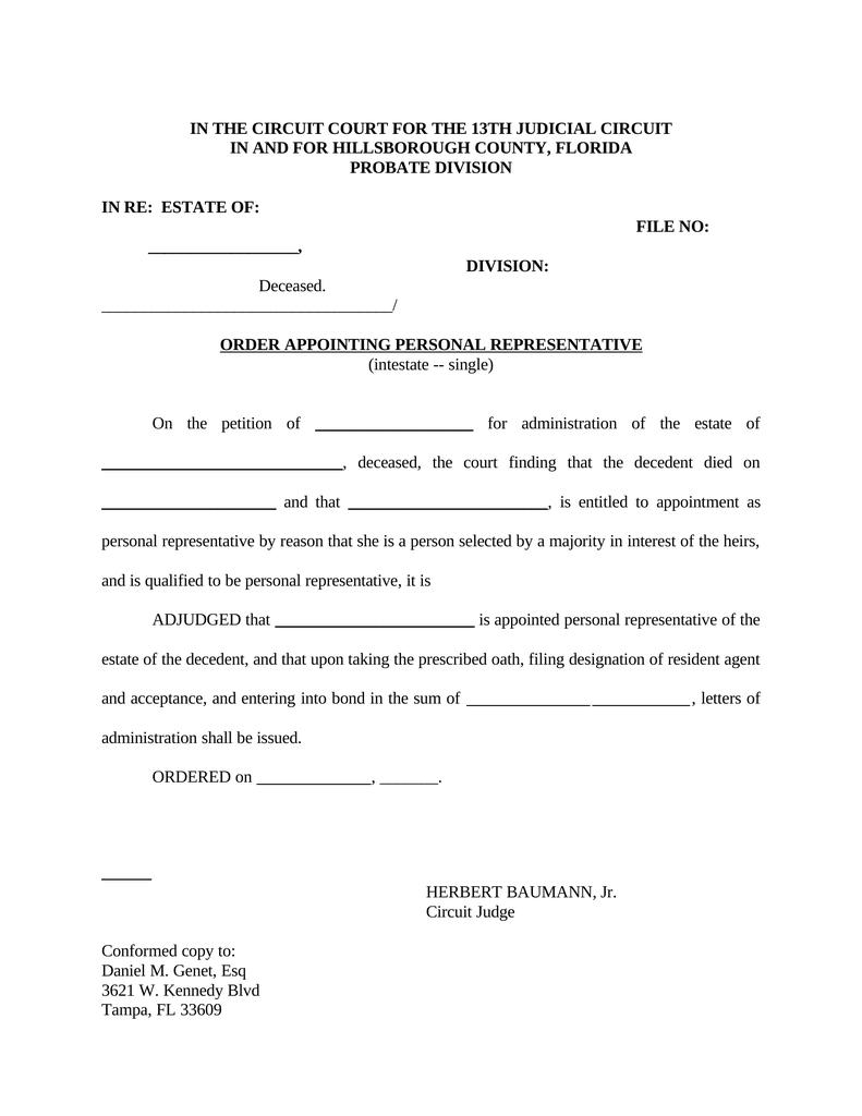 Order Appointing Personal Representative Intestate Attorney Docs