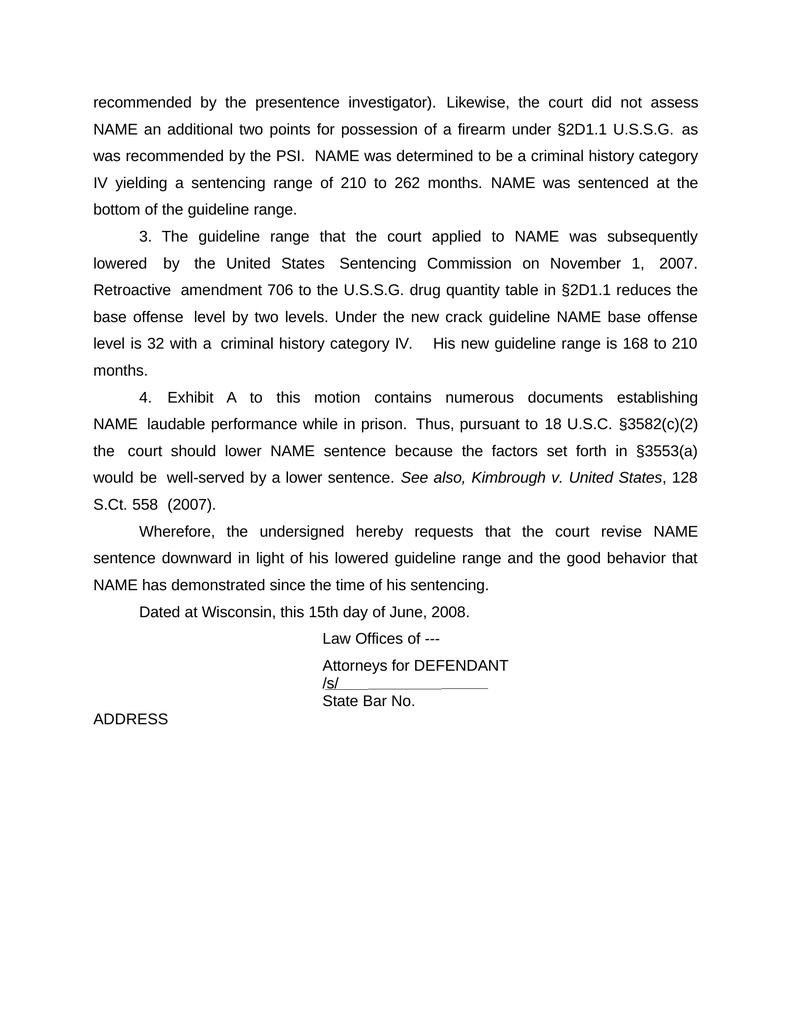 Motion to reduce sentence crack amendment attorney docs