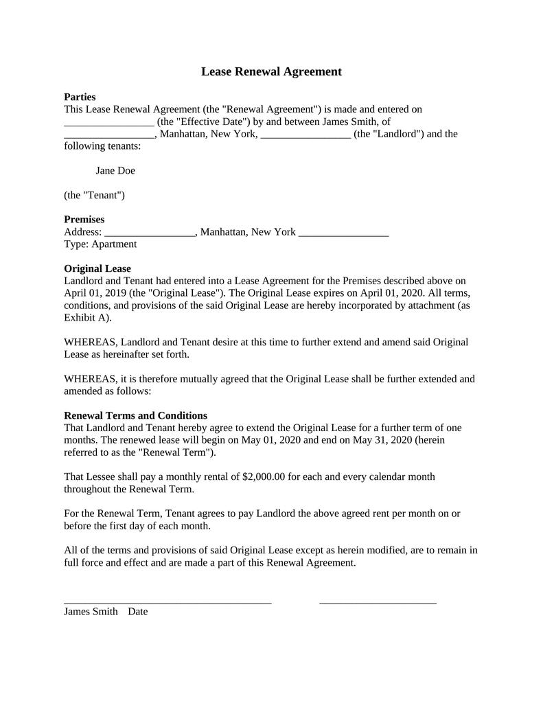 Lease Renewal Agreement-Landlord and Tenant-New York - Attorney Docs