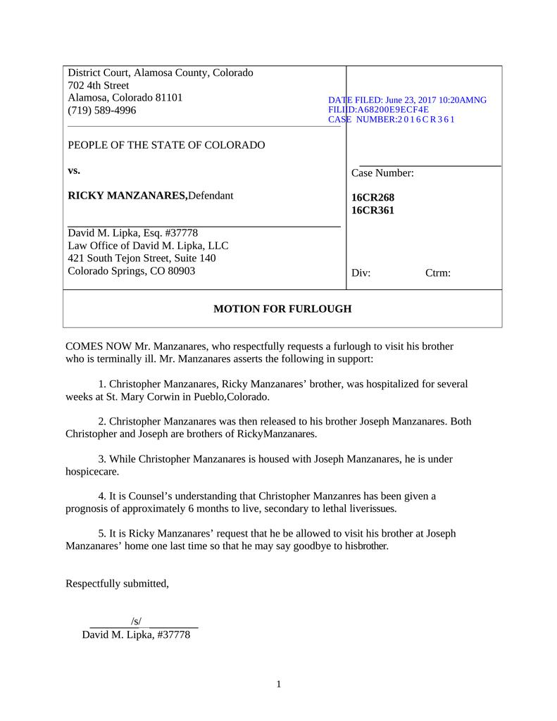 Motion for Furlough Criminal Defense Legal Document Attorney Docs