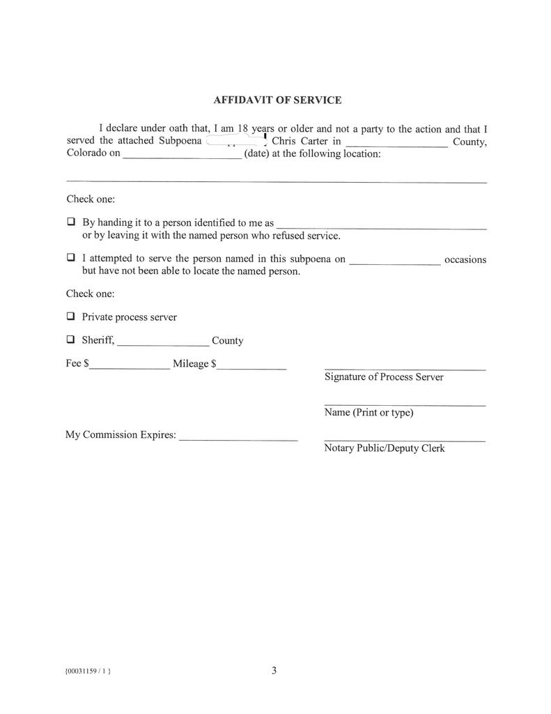 Attachment to Notice of Service - Subpoena to Appear - Attorney Docs