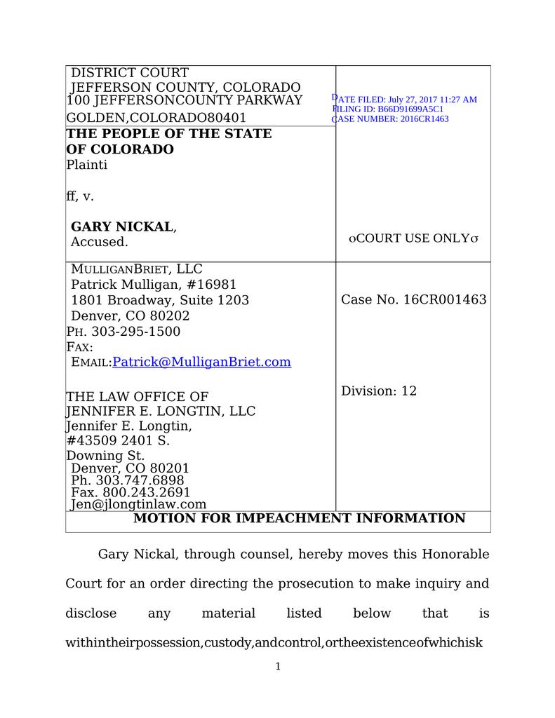 Motion for Impeachment Information Criminal Defense Legal Document