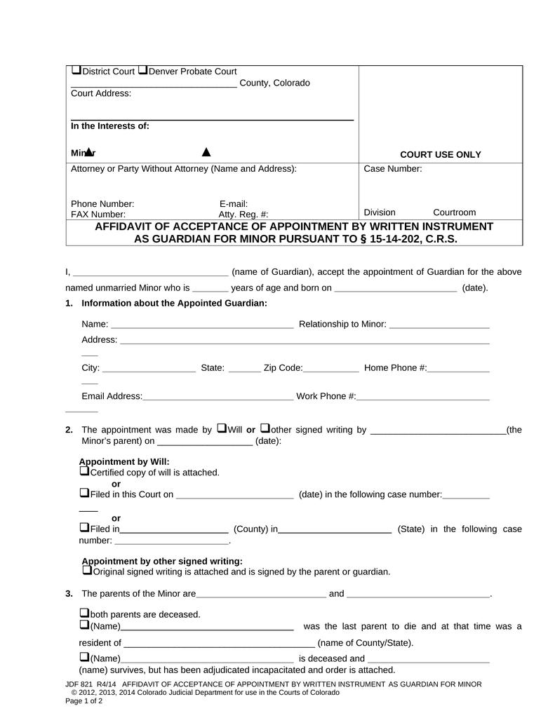 Affidavit of Acceptance of Appointment by Written Instrument as ...