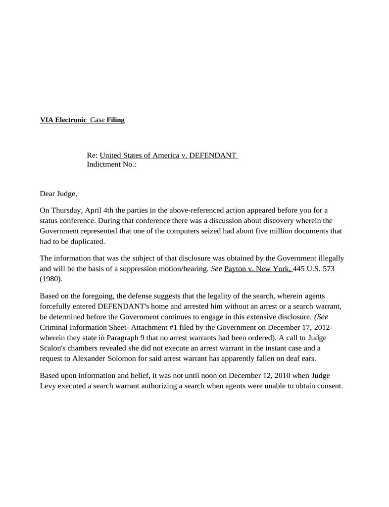 Letter regarding evidence seized Attorney Docs