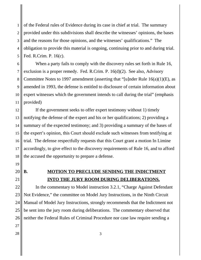 Memorandum Of Points And Authorities In Support Of Notice Of Motions In Limine Attorney Docs 7234