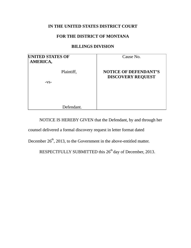 Notice of Discovery Request Attorney Docs