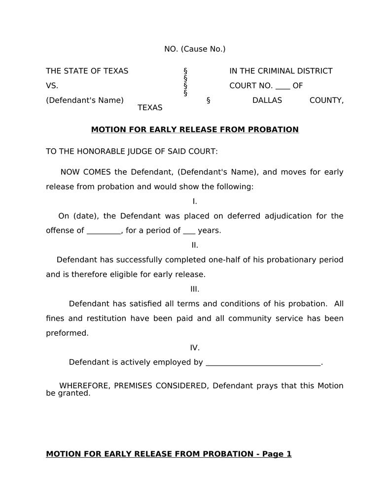 Motion For Early Termination Of Probation Template