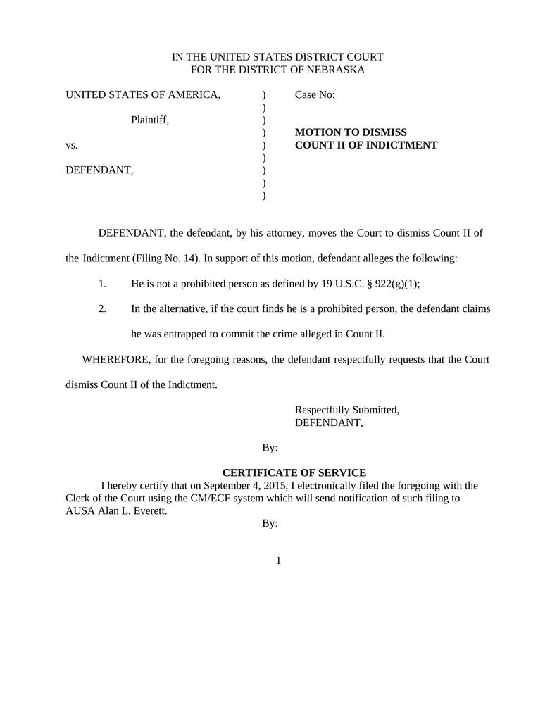 Motion to Dismiss Count II of Indictment Attorney Docs