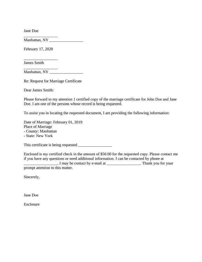 Marriage Certificate Request Letter - Attorney Docs