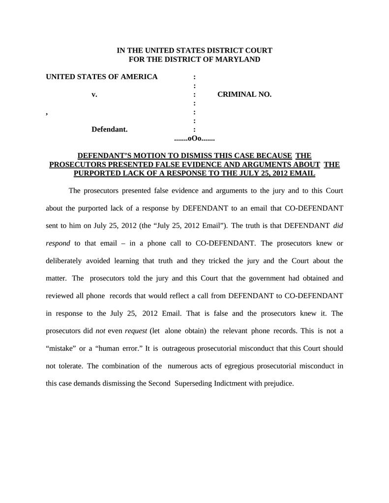 MOTION TO DISMISS BASED ON FALSE EVIDENCE - Attorney Docs